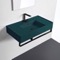 Green Console Sink With Matte Black Towel Bar, Modern